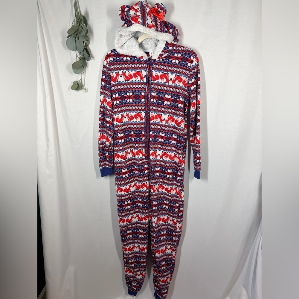 St. Eve | Fleece Pajama One Piece Onesie Hooded Foxes Ears Navy Women’s Size S